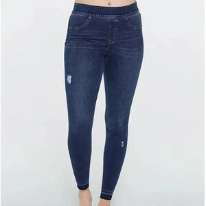 EUC Spanx Distressed Denim High Rise Elastic Waist Jeggings Size Small